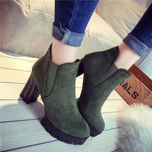 Waterproof platform-rough heel-suede short tube wind boots .