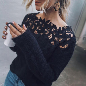 Stitching lace-long sleeve sweater