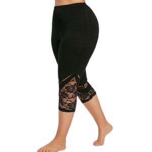 Lace stitching-plus size-cropped trousers.