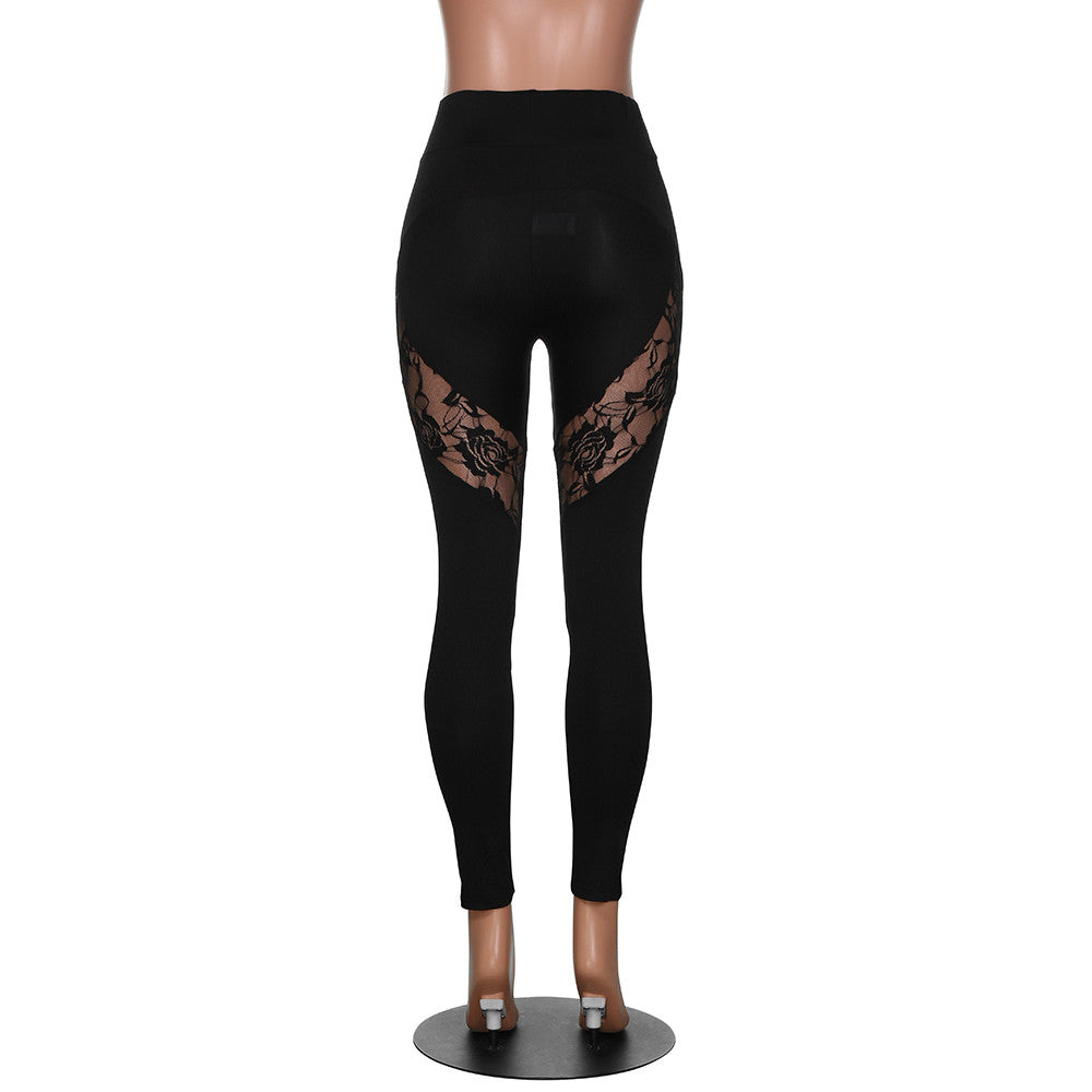 Lace perspective-sports yoga pants.