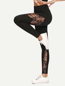 Lace perspective-sports yoga pants.