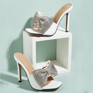 Bow Rhinestone Sandals-Stiletto Heel-Summer Outdoor Slippers.