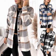 Load image into Gallery viewer, Long-sleeved Single-breasted Plaid Print Shirt, Collar Woolen Jacket.