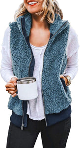 Furry Vest Jacket With Zipper Pockets.