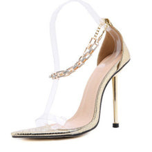 Load image into Gallery viewer, High-heeled Diamond Chain Pointed Stiletto Sandals.