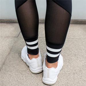 striped mesh stitching trousers, sports and leisure, quick-drying fitness pants