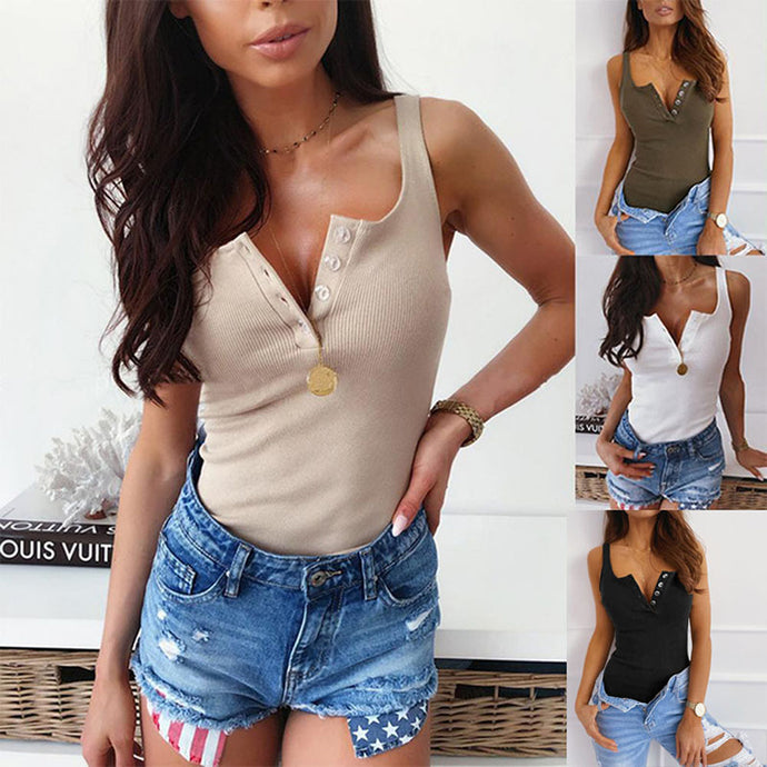 Casual V-neck-Button camisole top.