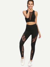 Load image into Gallery viewer, Lace perspective-sports yoga pants.