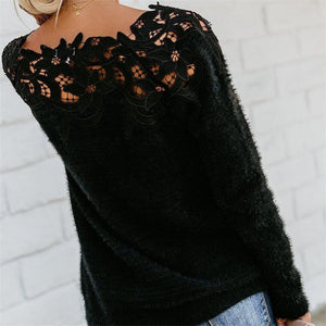 Stitching lace-long sleeve sweater