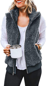 Furry Vest Jacket With Zipper Pockets.